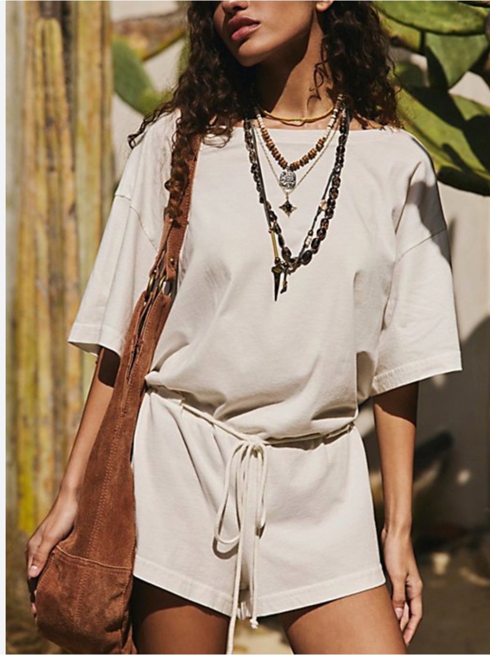 Free People Monet Drawstring Romper in Coconut Milk S
